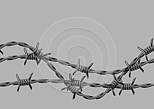 Barbed wire seamless pattern. Sharp barbwire border chain.