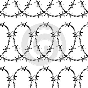 Barbed wire seamless pattern. Sharp barbwire border chain.