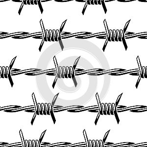 Barbed wire seamless pattern. Sharp barbwire border chain.