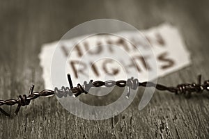 Barbed wire and text human rights