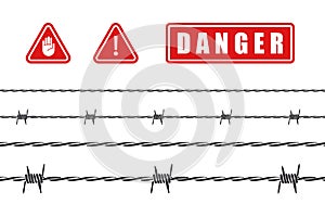Barbed wire. Thorn wire. Danger signs. Blade wire. Vector scalable graphics