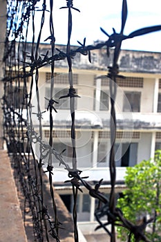 Barbed wire in Tuol Sleng