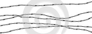 Barbed wire twisted barrier gothic steel boundary, silhouette guard fence, protection isolated on white background