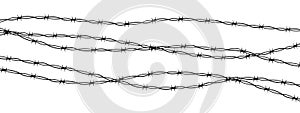 Barbed wire twisted barrier gothic steel boundary, silhouette guard fence, protection isolated on white background