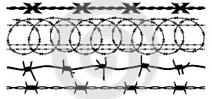 Barbed wire, vector silhouette set.