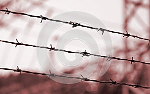 barbed wires and blurred objects with red toned effect