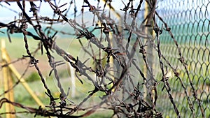 Barbed wires and large fence, created to block immigrants