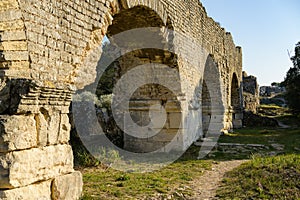 Barbegal aqueduct and mills near Arles on a sunny day in spring