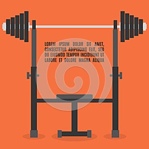 Barbell bench press in flat style, vector illustration.