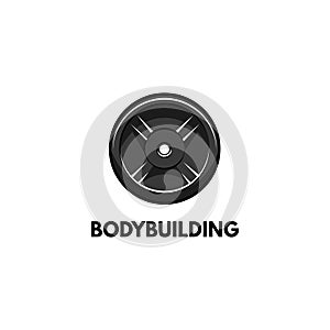 Barbell disk icon. Bodybuilding logo label. Sport Training, Fitness. Disk weight. Vector.