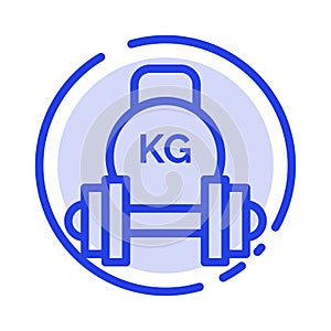 Barbell, Dumbbell, Equipment, Kettle bell, Weight Blue Dotted Line Line Icon