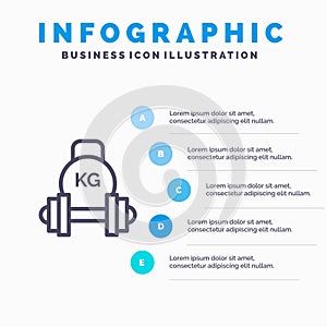 Barbell, Dumbbell, Equipment, Kettle bell, Weight Line icon with 5 steps presentation infographics Background