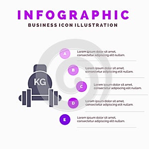 Barbell, Dumbbell, Equipment, Kettle bell, Weight Solid Icon Infographics 5 Steps Presentation Background