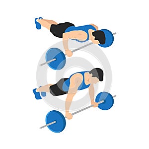 Barbell push ups exercise. Flat vector illustration