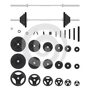 Barbell with weights set. Vector. photo