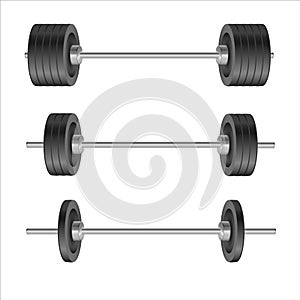 Barbells set of with different weights. Weightlifting equipment. Vector illustration in flat style isolated on white