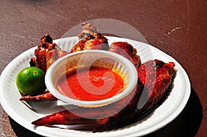 Barbeque chicken wings with chilly sauce