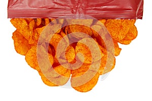 Barbeque Chips Spill Onto White Background