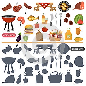 Barbeque color flat and simple icons set for web and mobile design