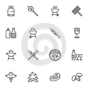 Barbeque food line icons set