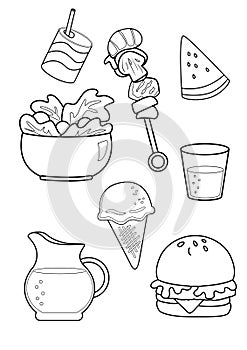 Barbeque Food Part Coloring Pages A4 for Kids and Adult