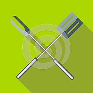 Barbeque fork and spatula icon, flat style