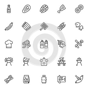 Barbeque grill line icons set