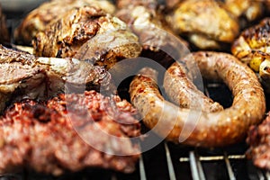 Barbeque grill mixed meat cooking on open air