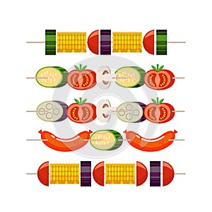 Barbecue and grill. Kebabs. Skewers. Vector illustration in flat style.