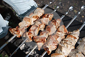 Barbeque meat on the charcoals