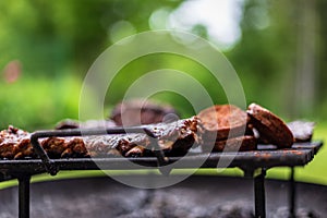 Barbeque meat preparation in a summer day