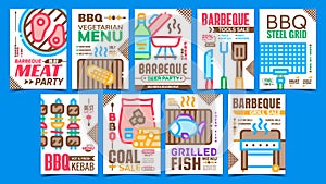 Barbeque Party Advertising Posters Set Vector