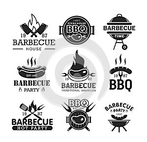 Barbeque party black and whitevector logo set