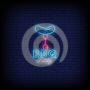 Barbeque Party Neon Signs Style Text Vector