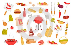 Barbeque picnic isolated objects set. Collection of bbq party