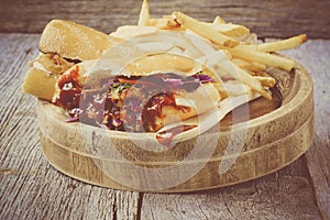 Barbeque Pulled Pork Sandwich with BBQ Sauce and Instagram Style Filter