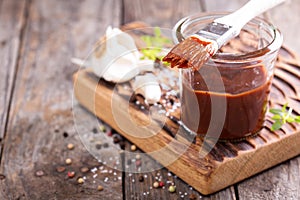 Barbeque sauce in a jar photo
