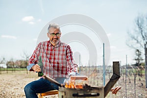 Barbeque sausages outdoor in backyard