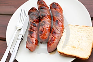 Barbeque sausages on a plate