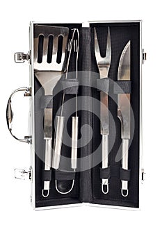 Barbeque set in a case isolated on a white background