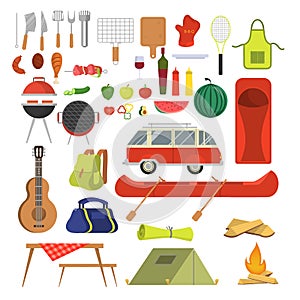 Barbeque set. Collection of equipment for bbq and camping