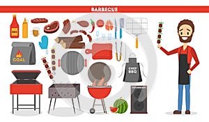 Barbeque set. Collection of equipment for bbq and camping