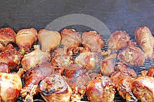 Barbequed Turkey Legs on Hot Grill