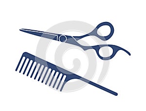 Barber Comb And Scissors Tools For Hair Styling, Untangle And Section The Hair, Trimming And Cutting Isolated Icons