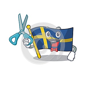 Barber flag sweden character hoisted in cartoon pole