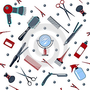 Barber and Hairdresser Tools Seamless Pattern