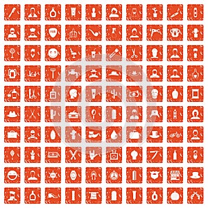 100 barber icons set grunge orange