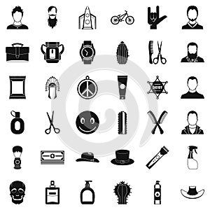 Barber icons set, simple style