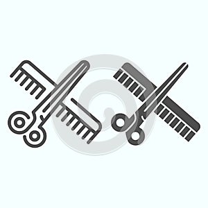 Barber Instruments line and solid icon. Scissors and comb vector illustration isolated on white. Instruments for