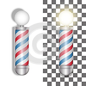 Barber pole helix of colored stripes isolated on the white background lamps on and off sign used by barbers, 3d vector clip art